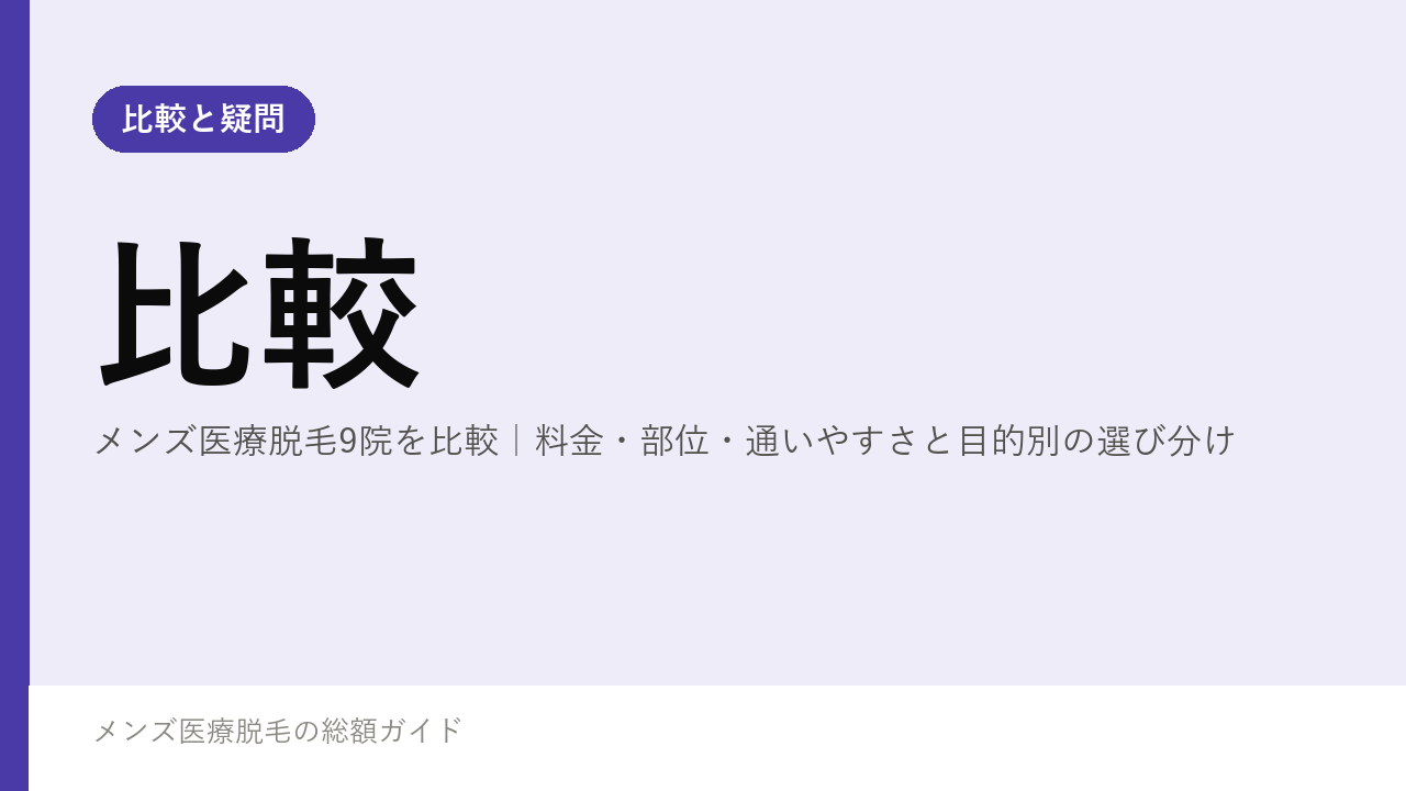 メンズ医療脱毛9院を比較｜料金・部位・通いやすさと目的別の選び分け
